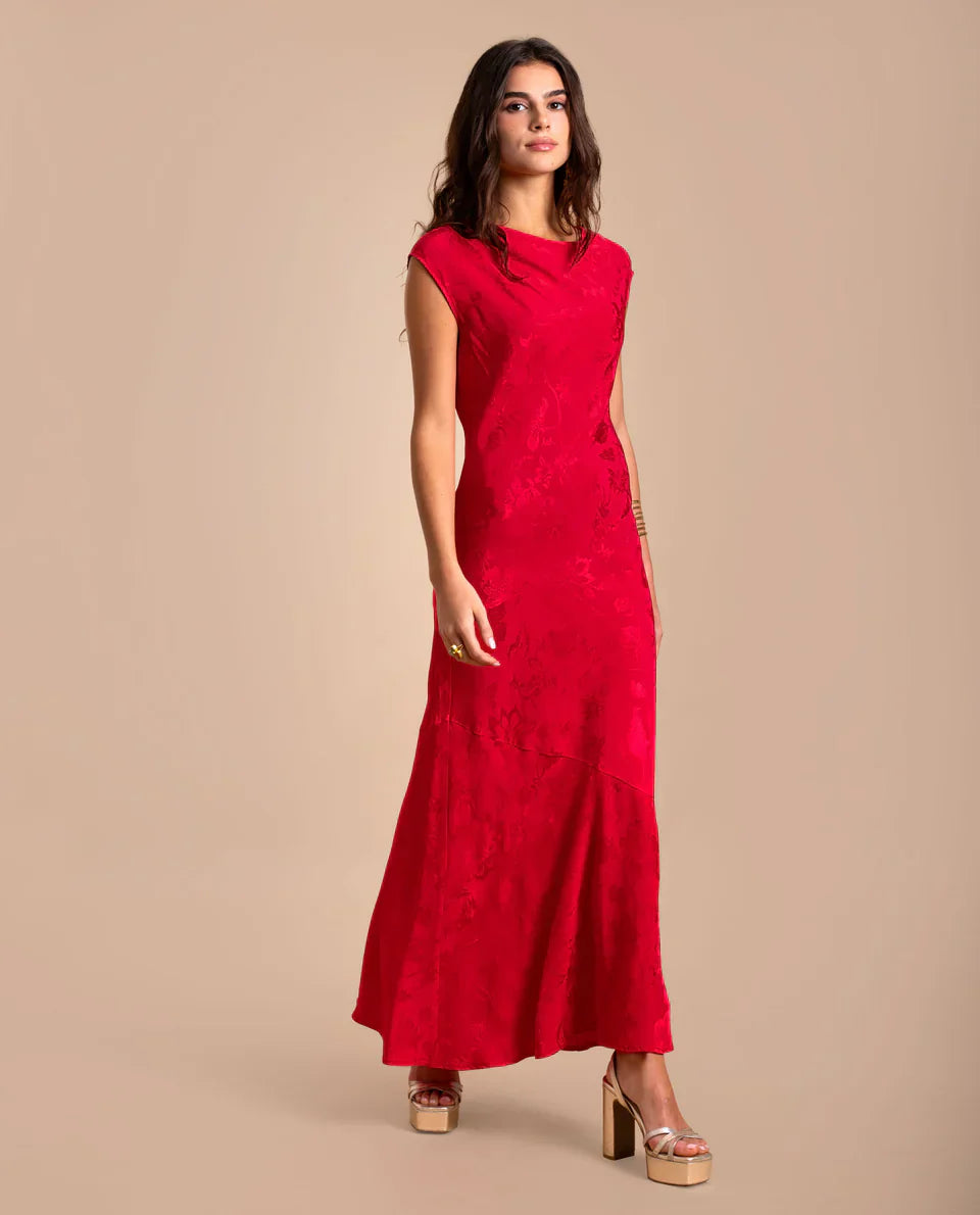ANGY - VESTIDO LARGO DE JACQUARD SATINADO