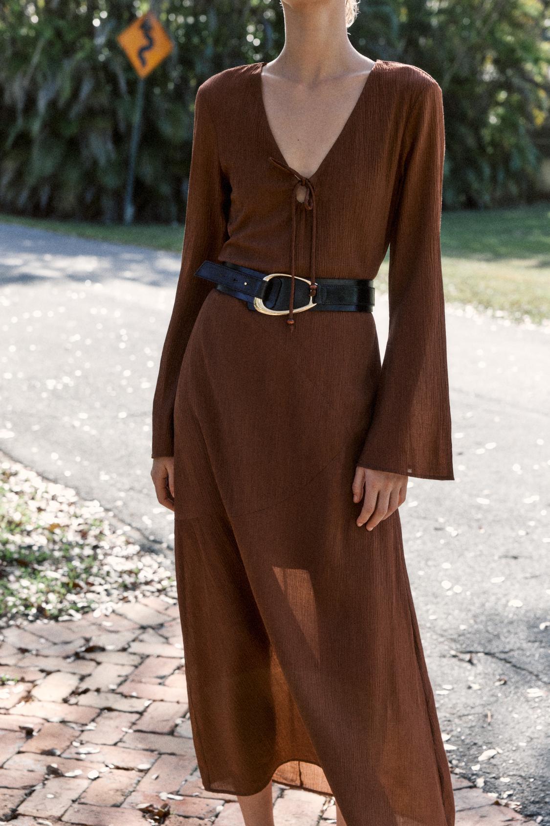 GLORIA - VESTIDO LARGO MANGA TEXTURIZADA