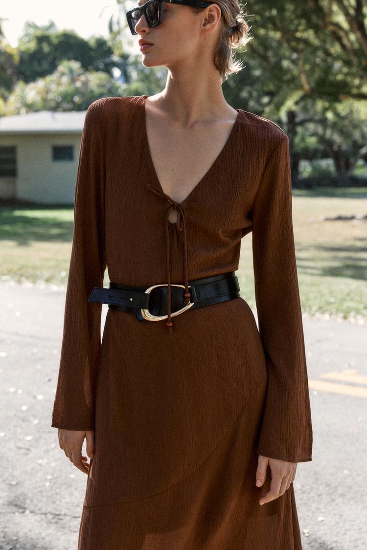 GLORIA - VESTIDO LARGO MANGA TEXTURIZADA