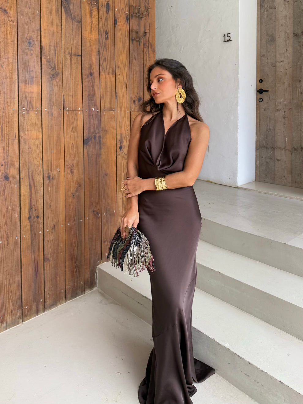 CONCEPCIÓN - VESTIDO SATINADO ESCOTE HALTER