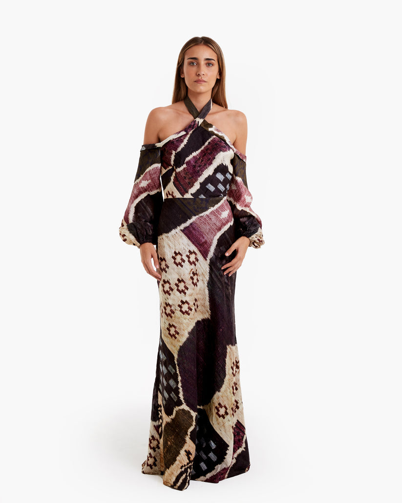 NAZARET - VESTIDO ESTAMPADO HOMBROS DESCUBIERTOS