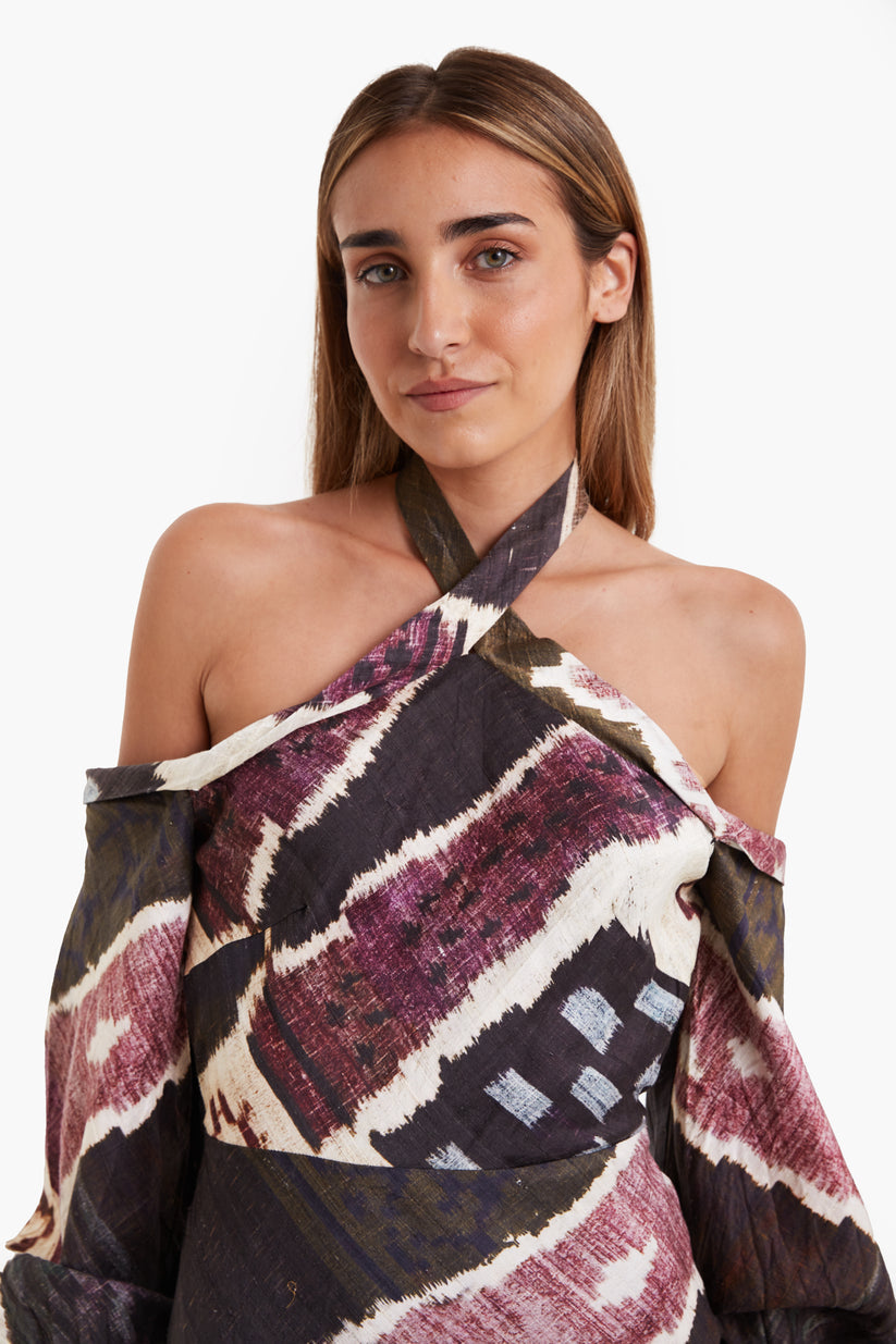 NAZARET - VESTIDO ESTAMPADO HOMBROS DESCUBIERTOS