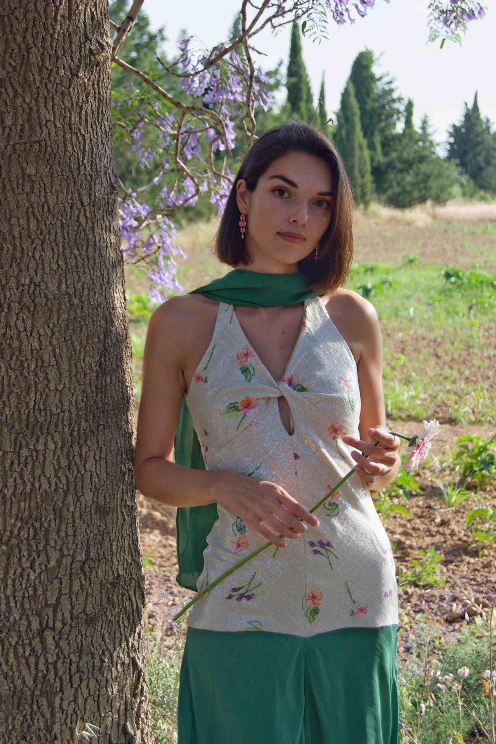 EMILIA - VESTIDO LARGO HALTER BICOLOR
