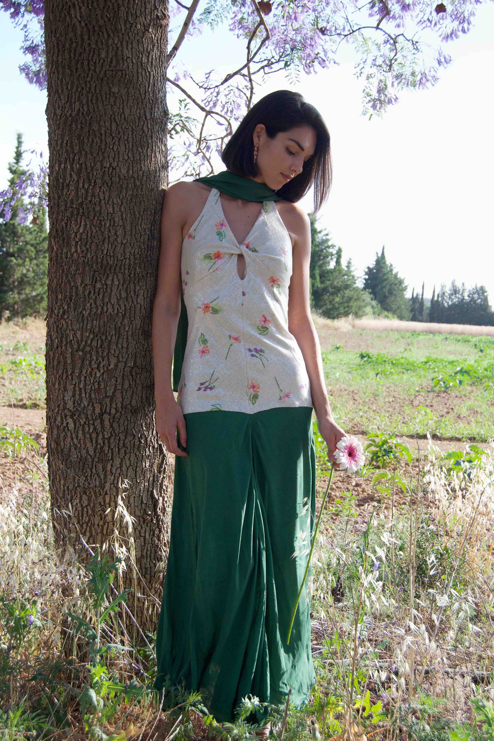 EMILIA - VESTIDO LARGO HALTER BICOLOR