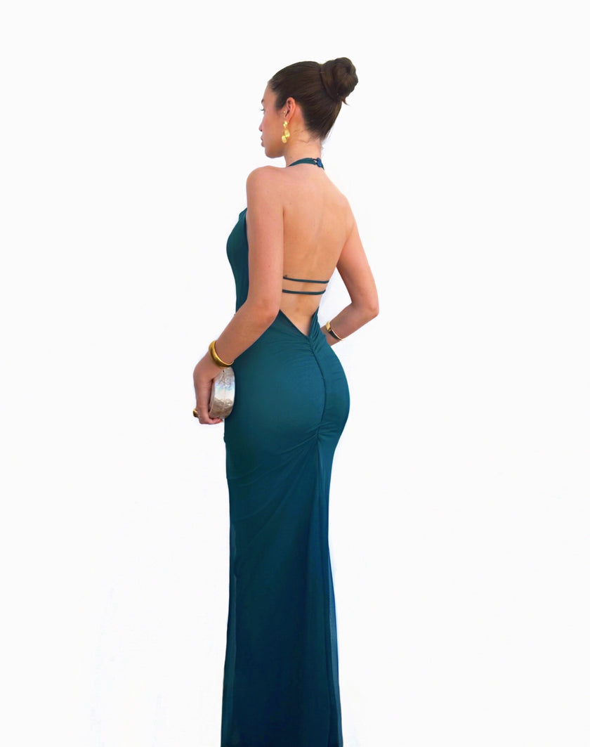 MABEL - VESTIDO LARGO HALTER ESCOTE CASCADA