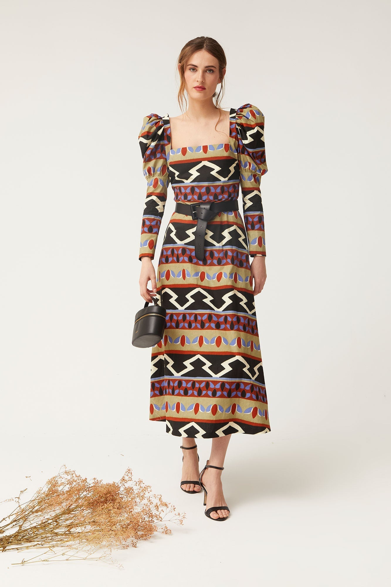 ROSINA - VESTIDO MIDI MANGAS ABULLONADAS
