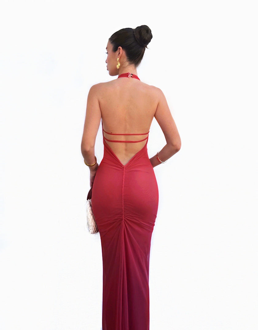 MABEL - VESTIDO LARGO HALTER ESCOTE CASCADA