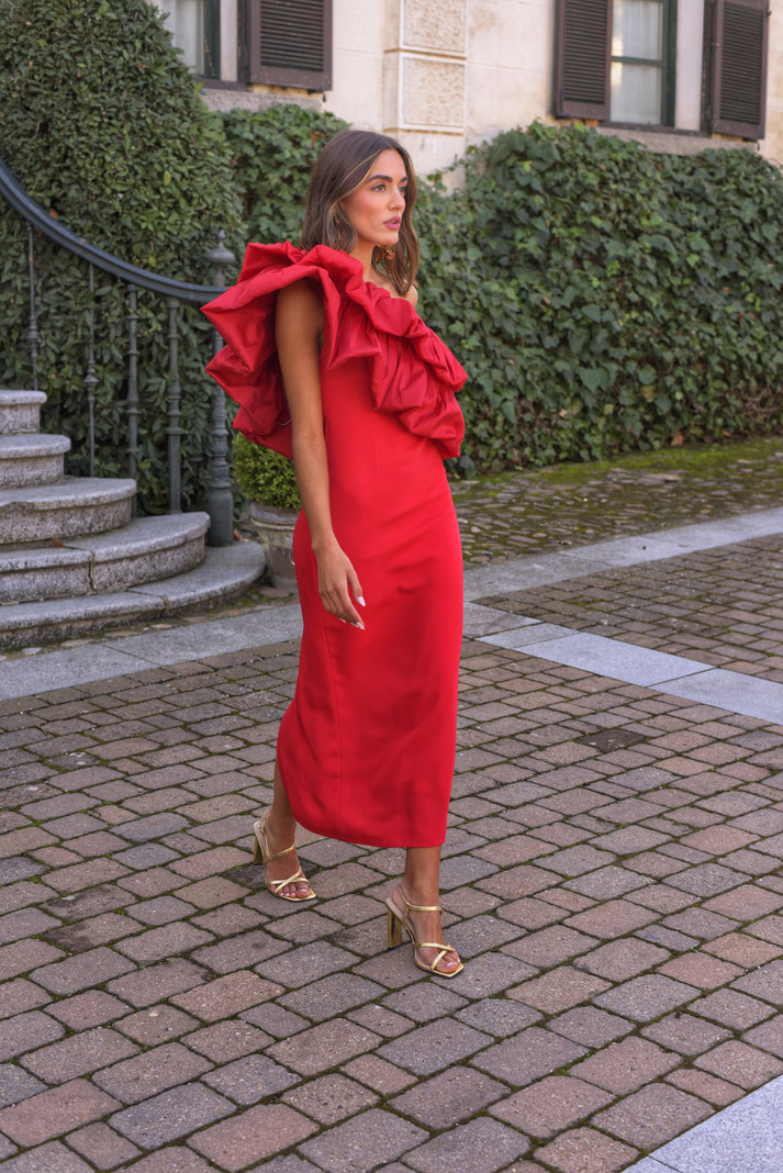 ANITA - VESTIDO AJUSTADO CON VOLANTE ASIMÉTRICO