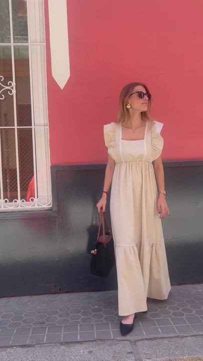AMPARO - VESTIDO LARGO ALGODÓN BEIGE