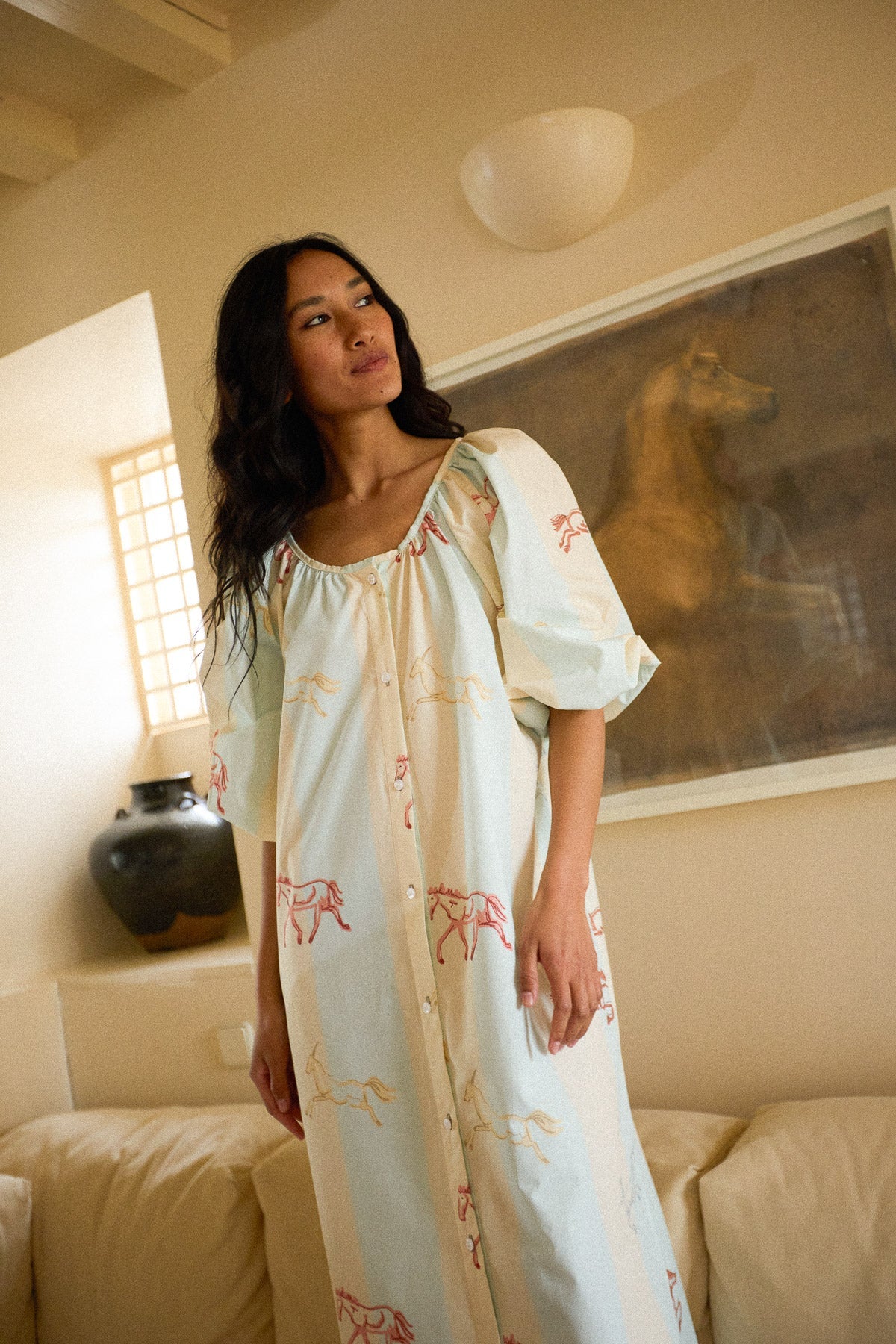 AIDA - VESTIDO CAMISERO ESTAMPADO CABALLOS