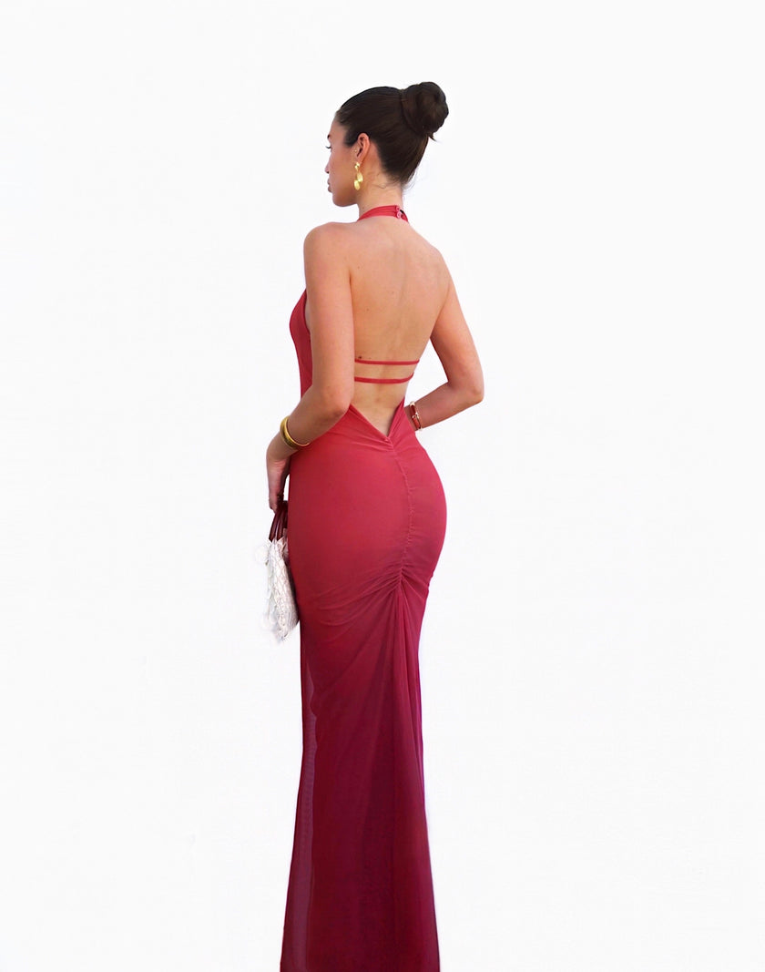 MABEL - VESTIDO LARGO HALTER ESCOTE CASCADA