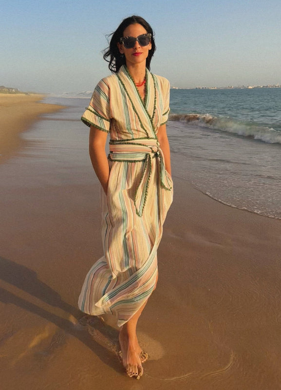 BARBARA -  VESTIDO ENVOLVENTE DE RAYAS TEXTURIZADAS