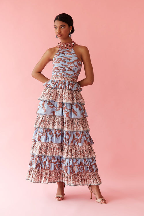 AGUEDA - VESTIDO LARGO CON VOLANTES