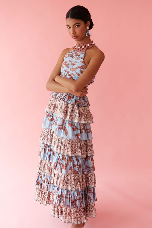 AGUEDA - VESTIDO LARGO CON VOLANTES
