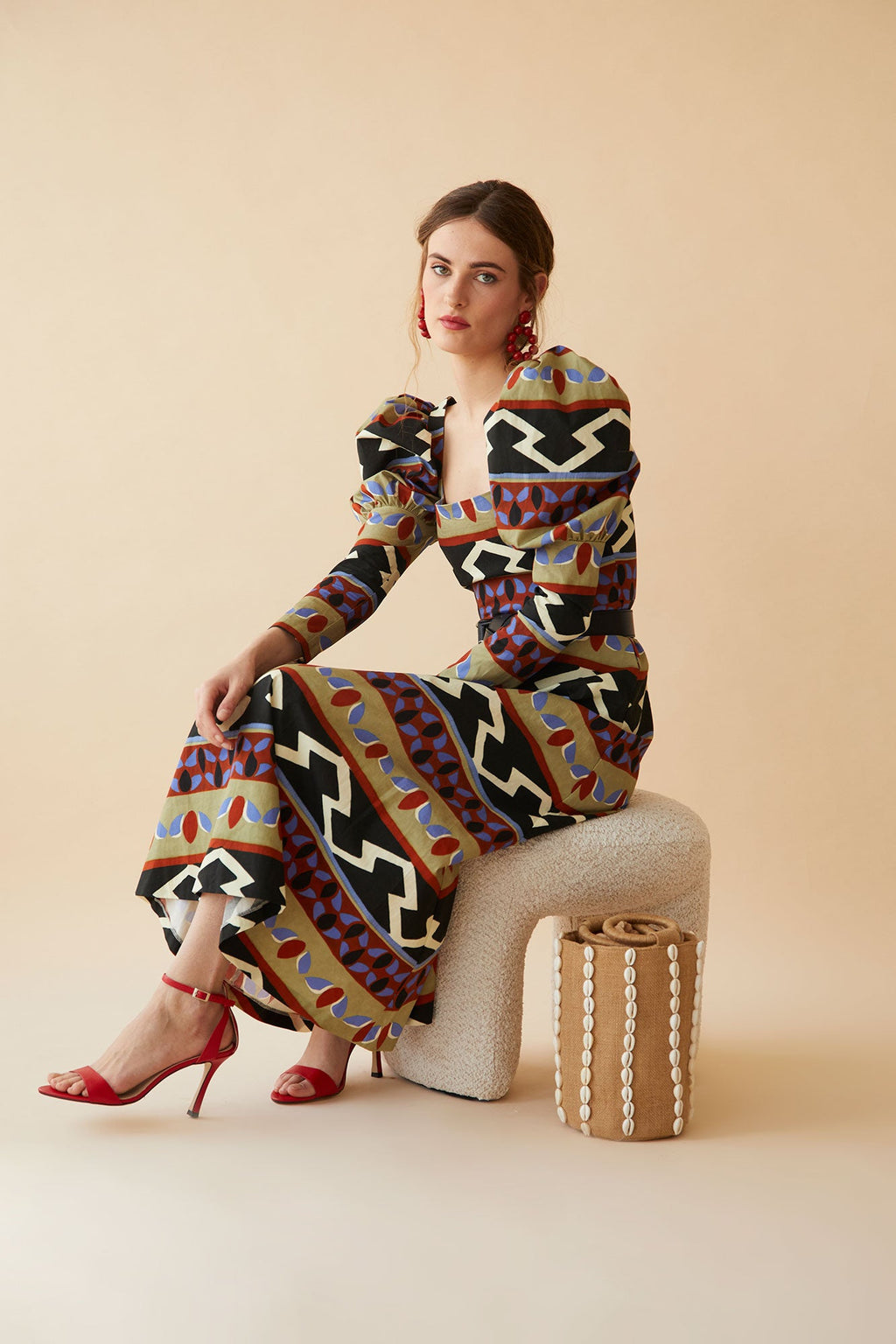 ROSINA - VESTIDO MIDI MANGAS ABULLONADAS