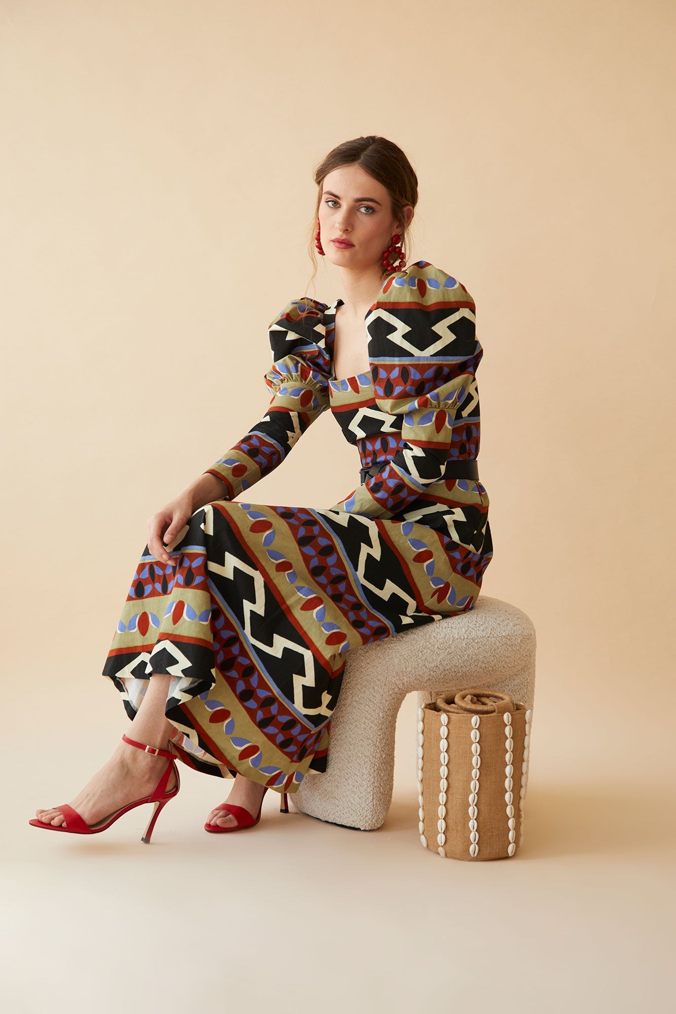 ROSINA - VESTIDO MIDI MANGAS ABULLONADAS