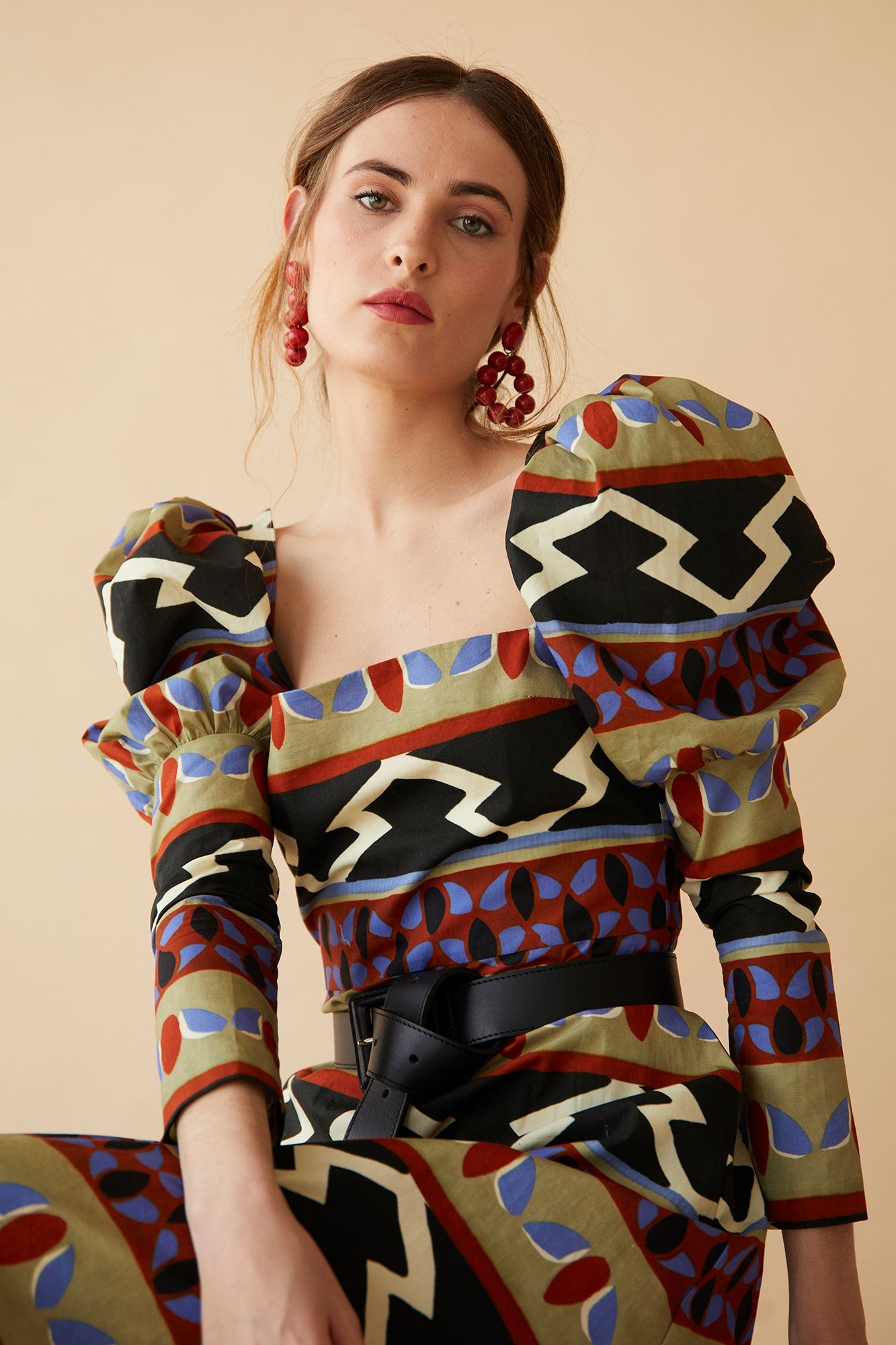 ROSINA - VESTIDO MIDI MANGAS ABULLONADAS
