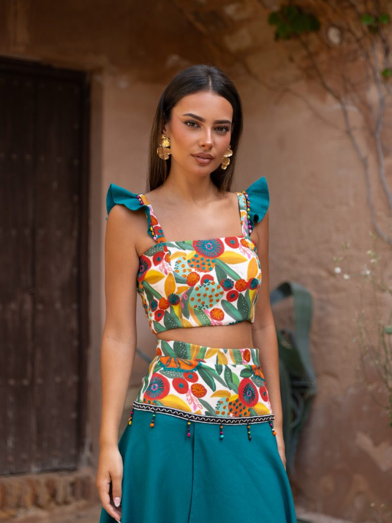 TRINIDAD - CONJUNTO TOP BORDADO FALDA MIDI