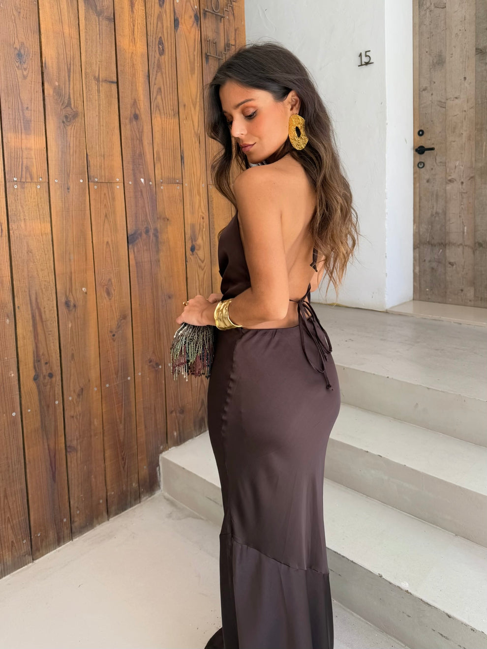 CONCEPCIÓN - VESTIDO SATINADO ESCOTE HALTER