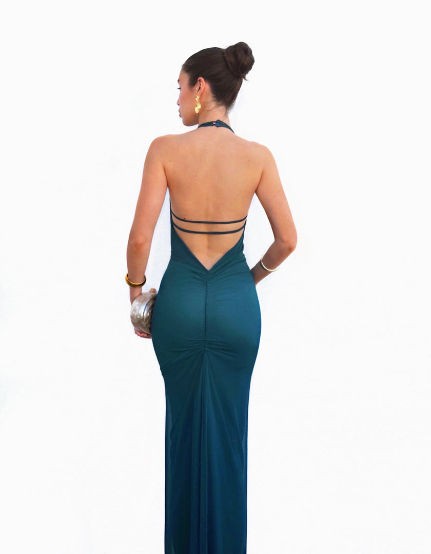 MABEL - VESTIDO LARGO HALTER ESCOTE CASCADA