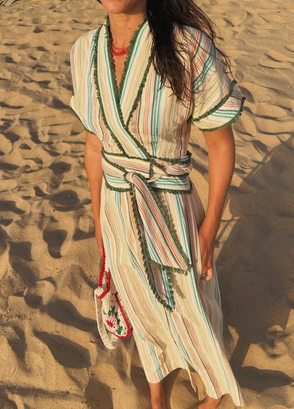 BARBARA -  VESTIDO ENVOLVENTE DE RAYAS TEXTURIZADAS