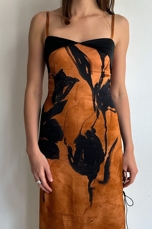 VICENTA - VESTIDO SATINADO FLORES TIRANTES