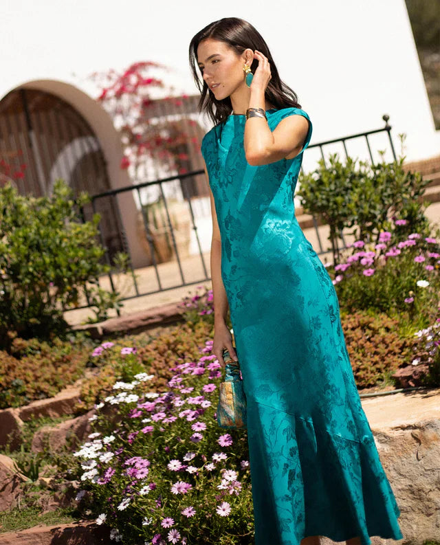 ANGY - VESTIDO LARGO DE JACQUARD SATINADO