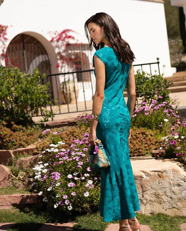 ANGY - VESTIDO LARGO DE JACQUARD SATINADO