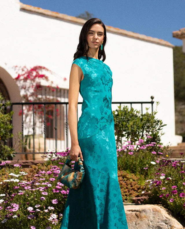 ANGY - VESTIDO LARGO DE JACQUARD SATINADO