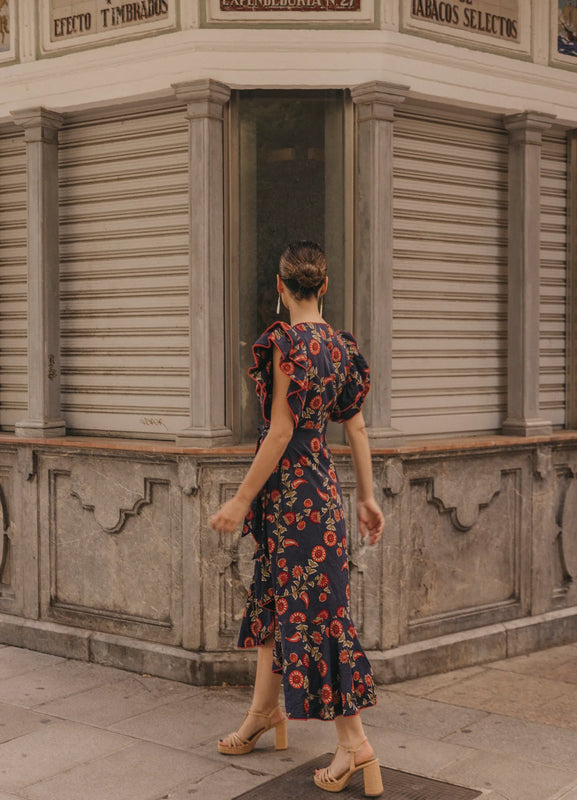 AUREA - VESTIDO ESTAMPADO CUELLO PICO