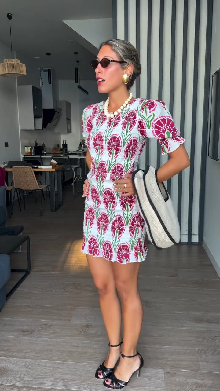 SALOMÉ - VESTIDO CORTO FRUNCIDO ESTAMPADO