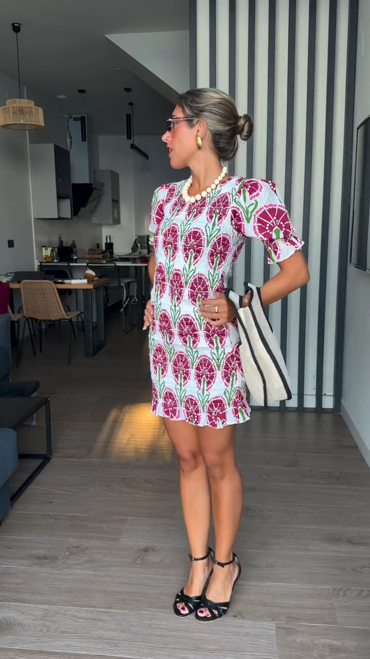 SALOMÉ - VESTIDO CORTO FRUNCIDO ESTAMPADO