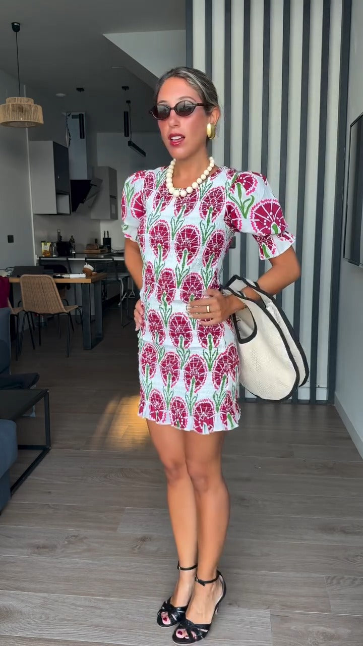 SALOMÉ - VESTIDO CORTO FRUNCIDO ESTAMPADO