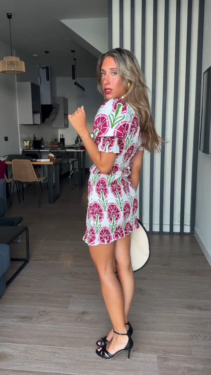SALOMÉ - VESTIDO CORTO FRUNCIDO ESTAMPADO