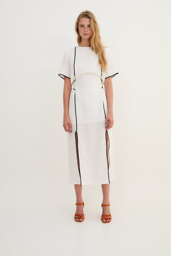 ANGÉLICA - VESTIDO MIDI LINO MANGA CORTA