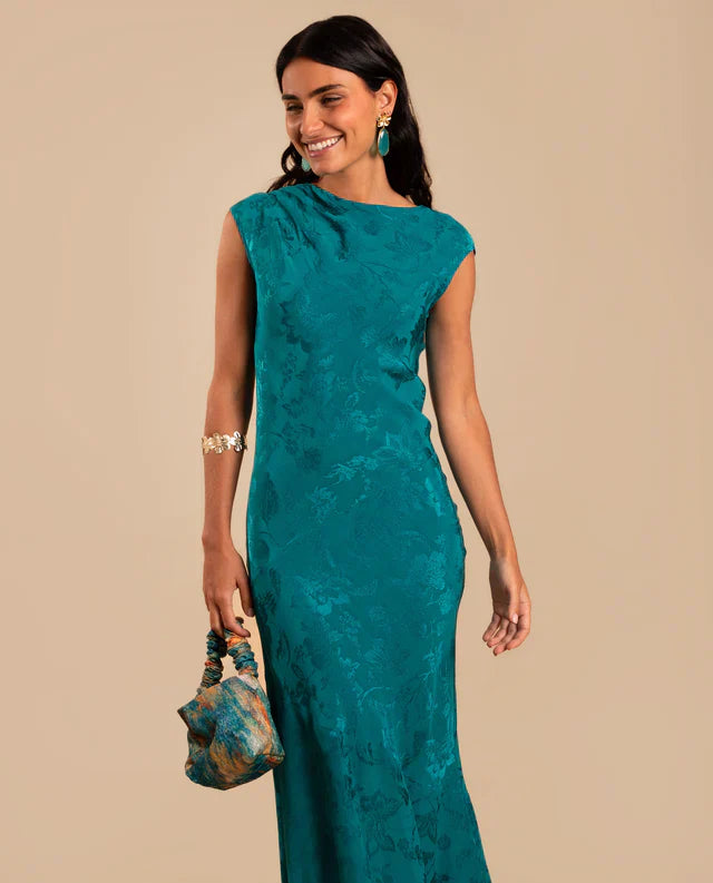 ANGY - VESTIDO LARGO DE JACQUARD SATINADO