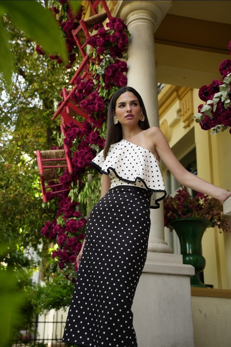 JOVITA - CONJUNTO TOP ASIMÉTRICO Y FALDA MIDI