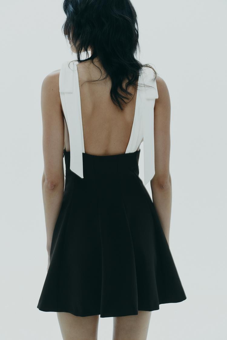 LEONOR - VESTIDO CORTO BICOLOR CON LAZOS