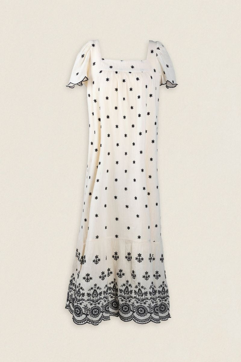 LUISA - VESTIDO LARGO BORDADO ALGODÓN