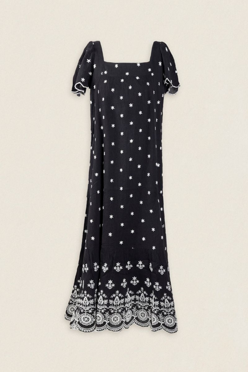 LUISA - VESTIDO LARGO BORDADO ALGODÓN