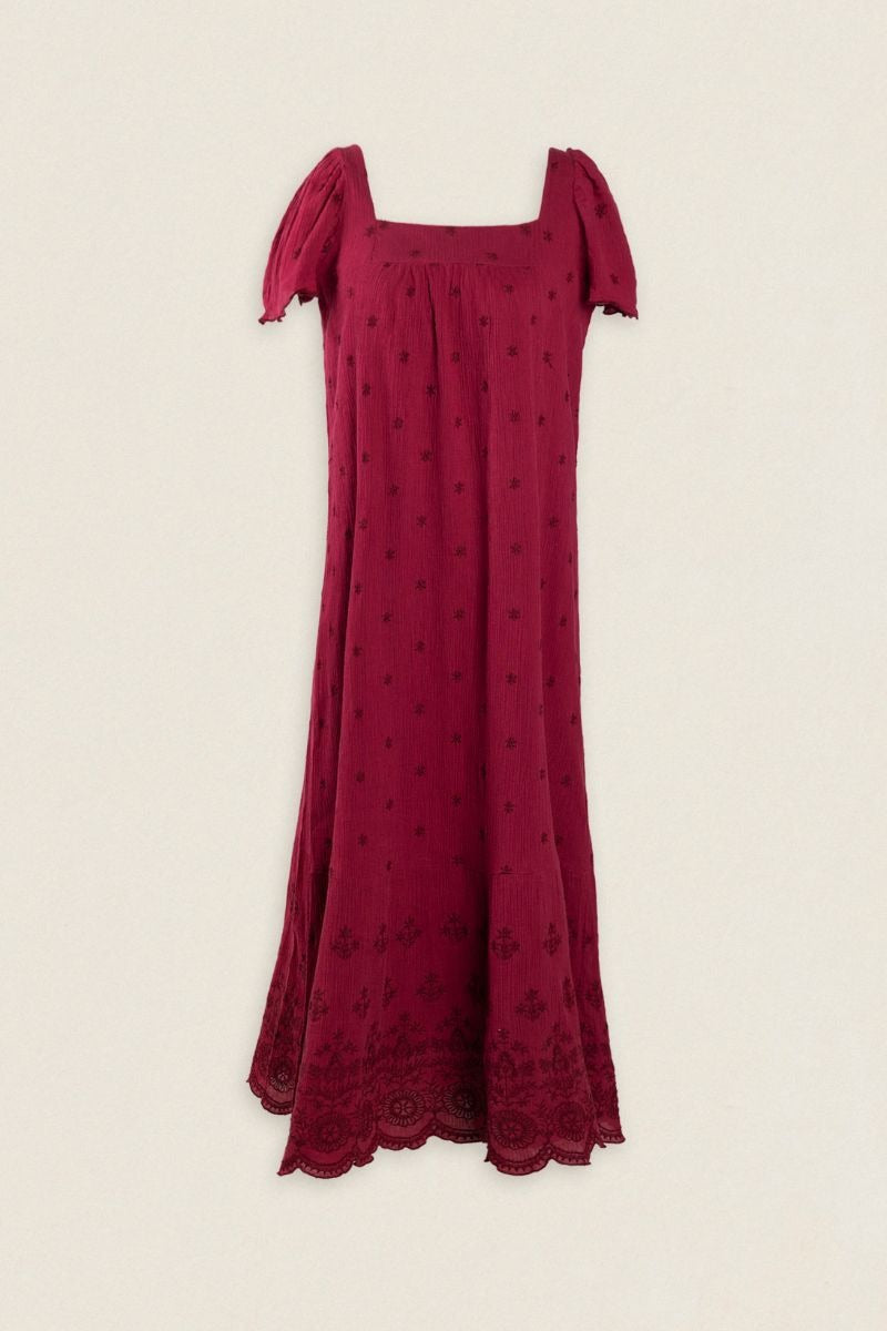LUISA - VESTIDO LARGO BORDADO ALGODÓN