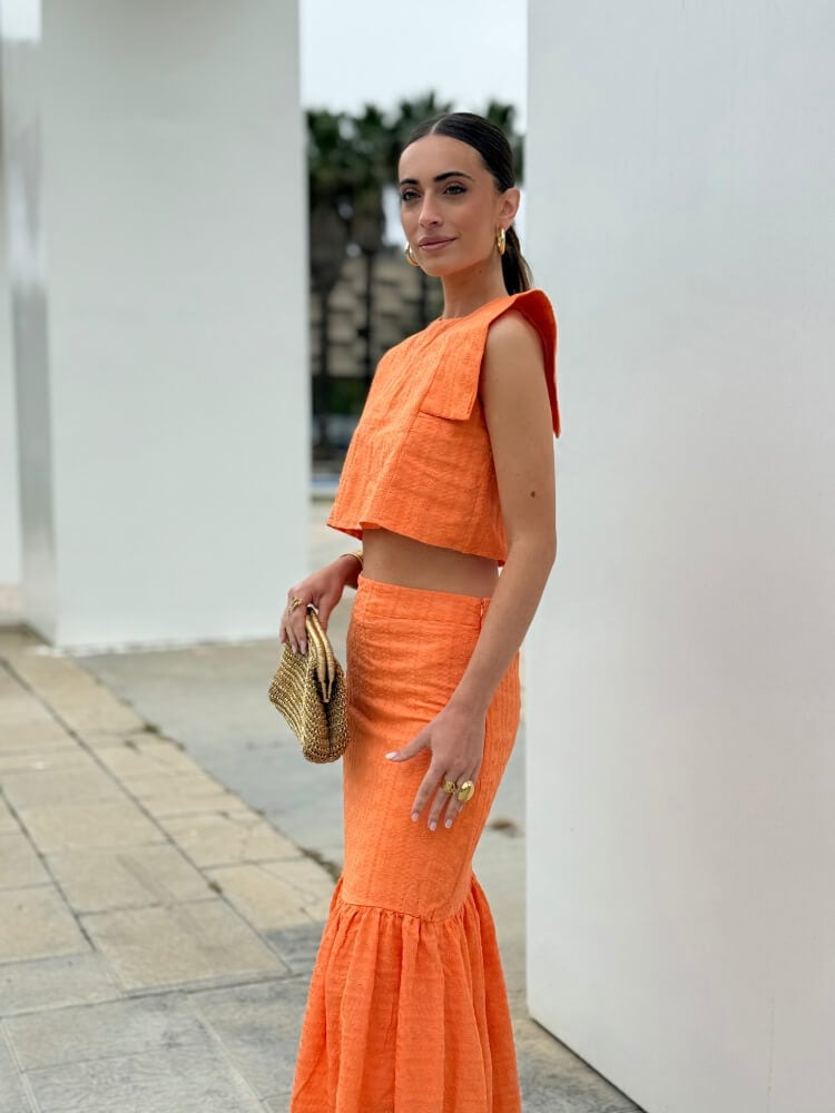 MONICA - CONJUNTO TOP RECTO Y FALDA LARGA
