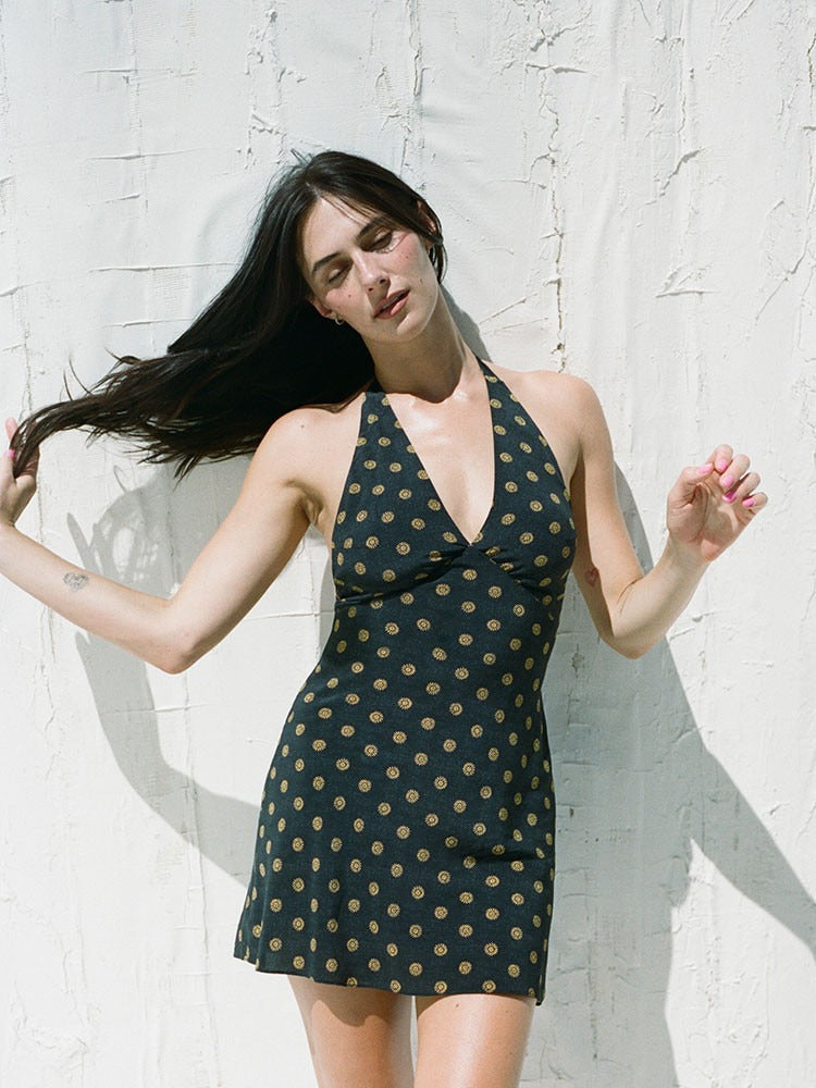 MELANIA - VESTIDO HALTER CORTO LUNARES