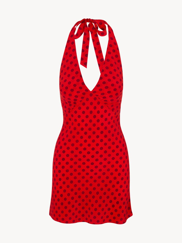 MELANIA - VESTIDO HALTER CORTO LUNARES