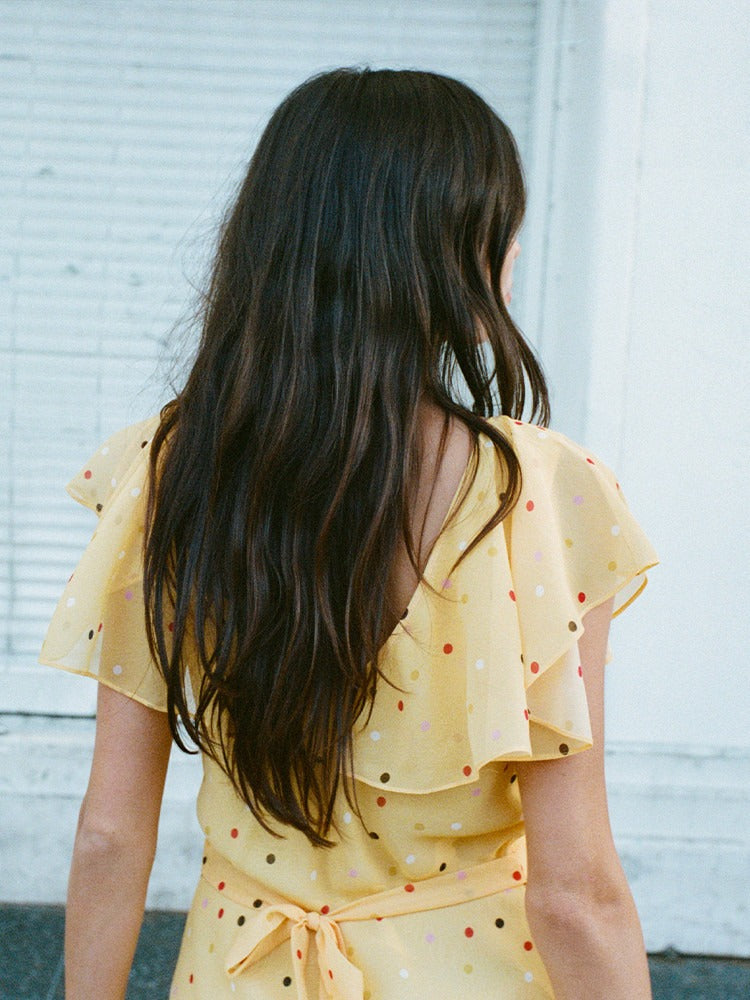 MELINDA - VESTIDO MINI AMARILLO VOLANTES LUNARES