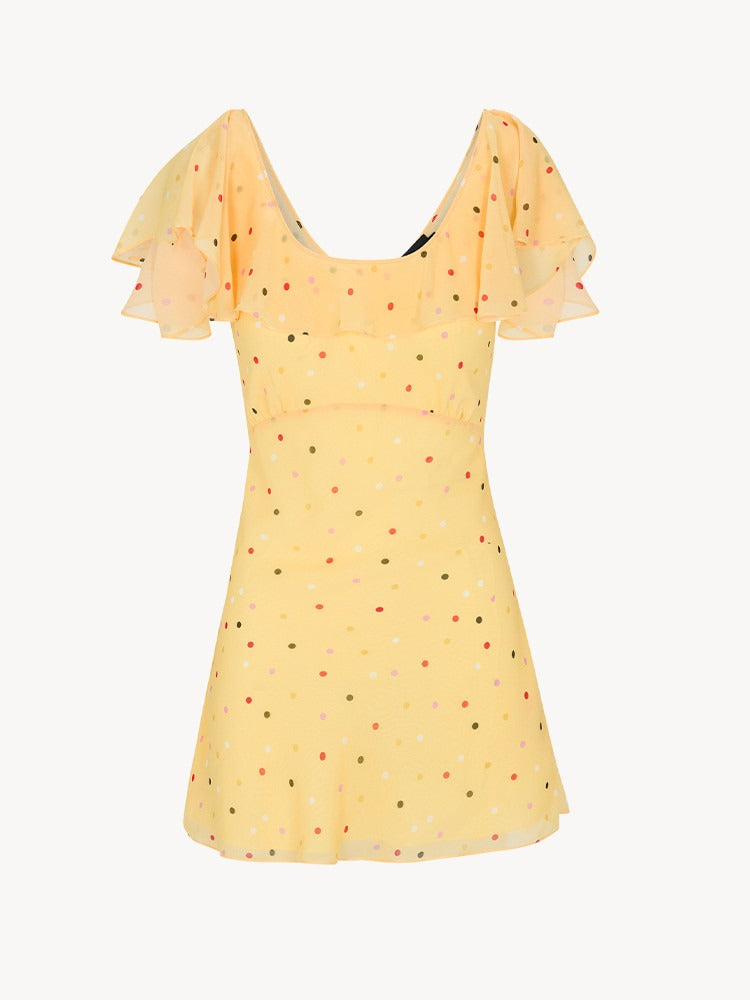 MELINDA - VESTIDO MINI AMARILLO VOLANTES LUNARES