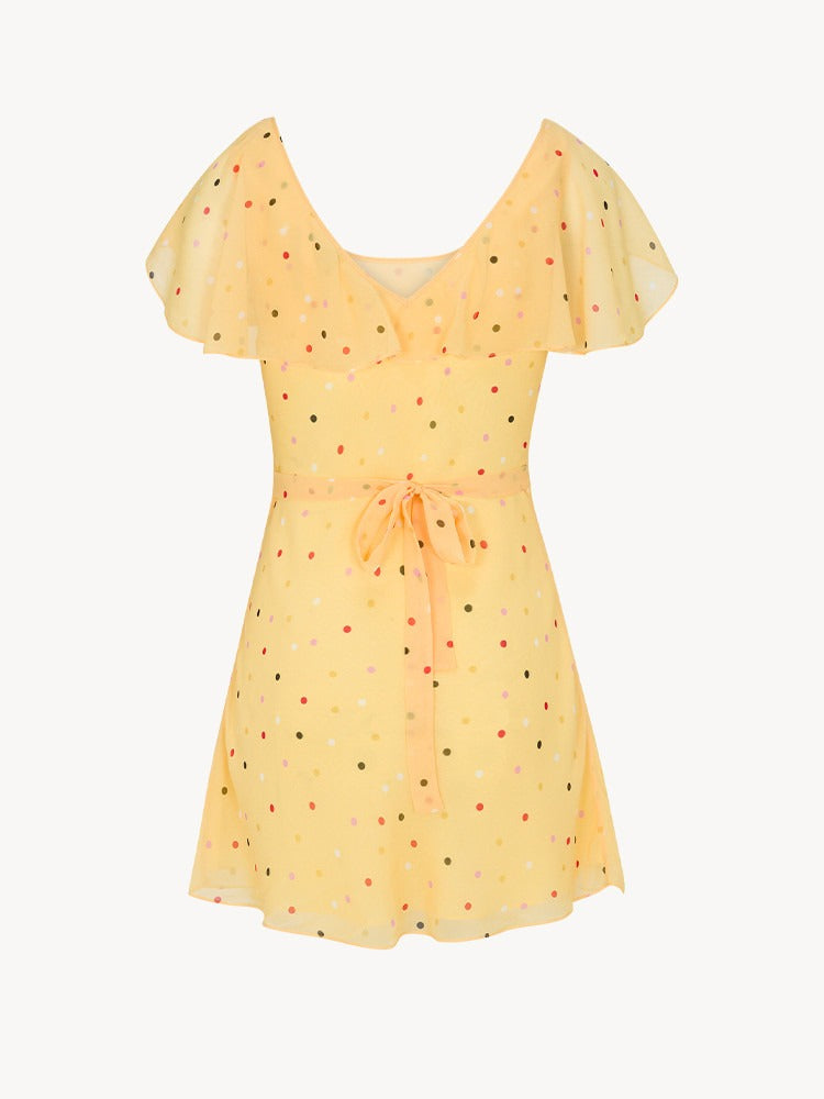 MELINDA - VESTIDO MINI AMARILLO VOLANTES LUNARES