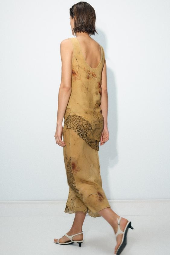 NAIARA - VESTIDO MIDI ESTAMPADO CON DRAPEADO