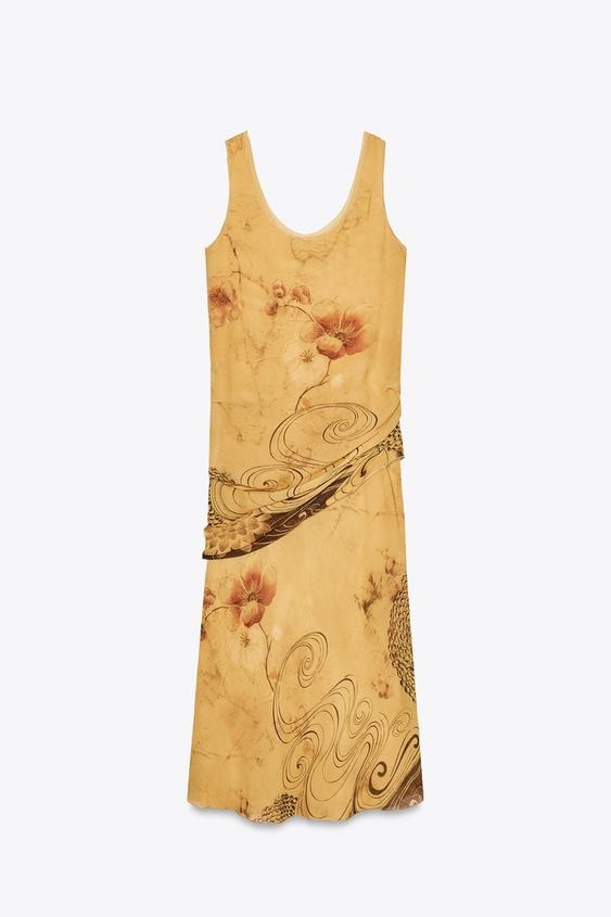 NAIARA - VESTIDO MIDI ESTAMPADO CON DRAPEADO