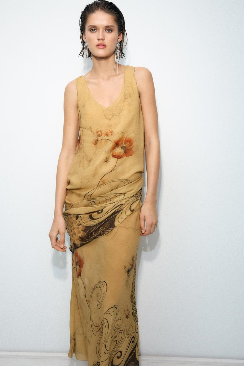 NAIARA - VESTIDO MIDI ESTAMPADO CON DRAPEADO